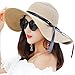 Itopfox Women's Big Brim Sun Hat Floppy Foldable Bowknot Straw Hat Summer Beach Hat