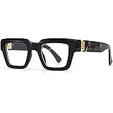 bullabulling Style Reading Glasses for Women Men, Fashion Square Blue Light Blocking Readers L05