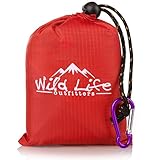 Compact Portable Kanga Pocket Blanket: Packable Outdoor Blankets for Camping - Sand Proof Beach Blanket & Water Resistant Picnic Blanket - Red Mat With Carabiner Clip Carrying Pouch - 55