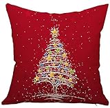 Happy Holiday Colourful Shiny Snowflake Christmas Tree In Red Merry Christmas Gift Cotton Linen Decorative Throw Pillow Case Cushion Cover Square 18 