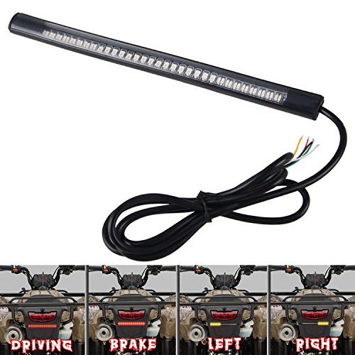 Auxbar Motorcycle LED Tail Lights Strip 3rd Brake Stop Turn Signals 48 Bulbs 3528 SMD 8″ Flexible Plate Licenses Bar for Harley Davidson ATVs Scooters Touring Bikes