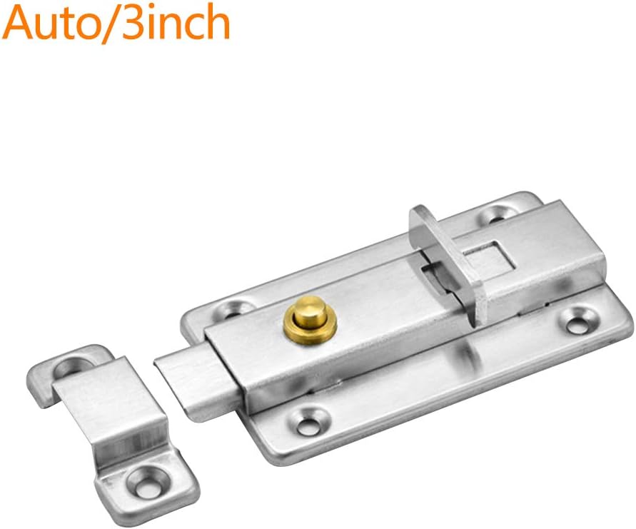 Stainless Steel Door Slide Latch Bolt Silver with Elastic Press Button for Cabinet Gate Auto Rebound 3Inch
