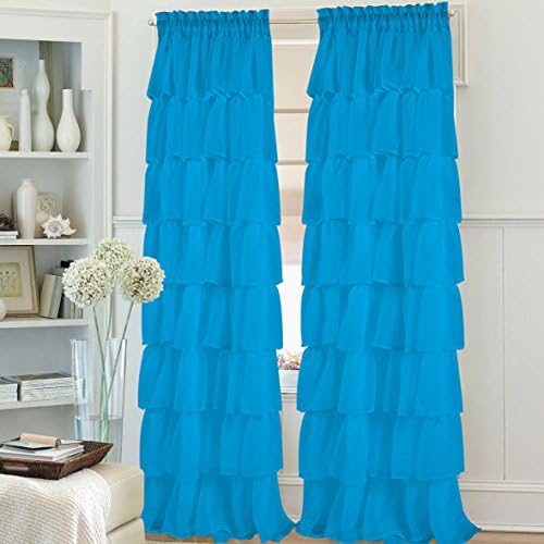 1kidandaheadache 1 Piece Turqouise Gypsy Ruffled Window Curtain Treatment Panels Drape 84" Length