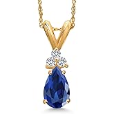 Gem Stone King 14K Yellow Gold Customized and Personalized Pear Shape 7X5MM and Round 1.7MM Gemstone Birthstone Teardrop Pendant Necklace For Women With 18 Inch Chain