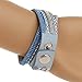 Womens Wrap Leather Bangle Charm Winter Leather Statement Bracelet Sky Blue