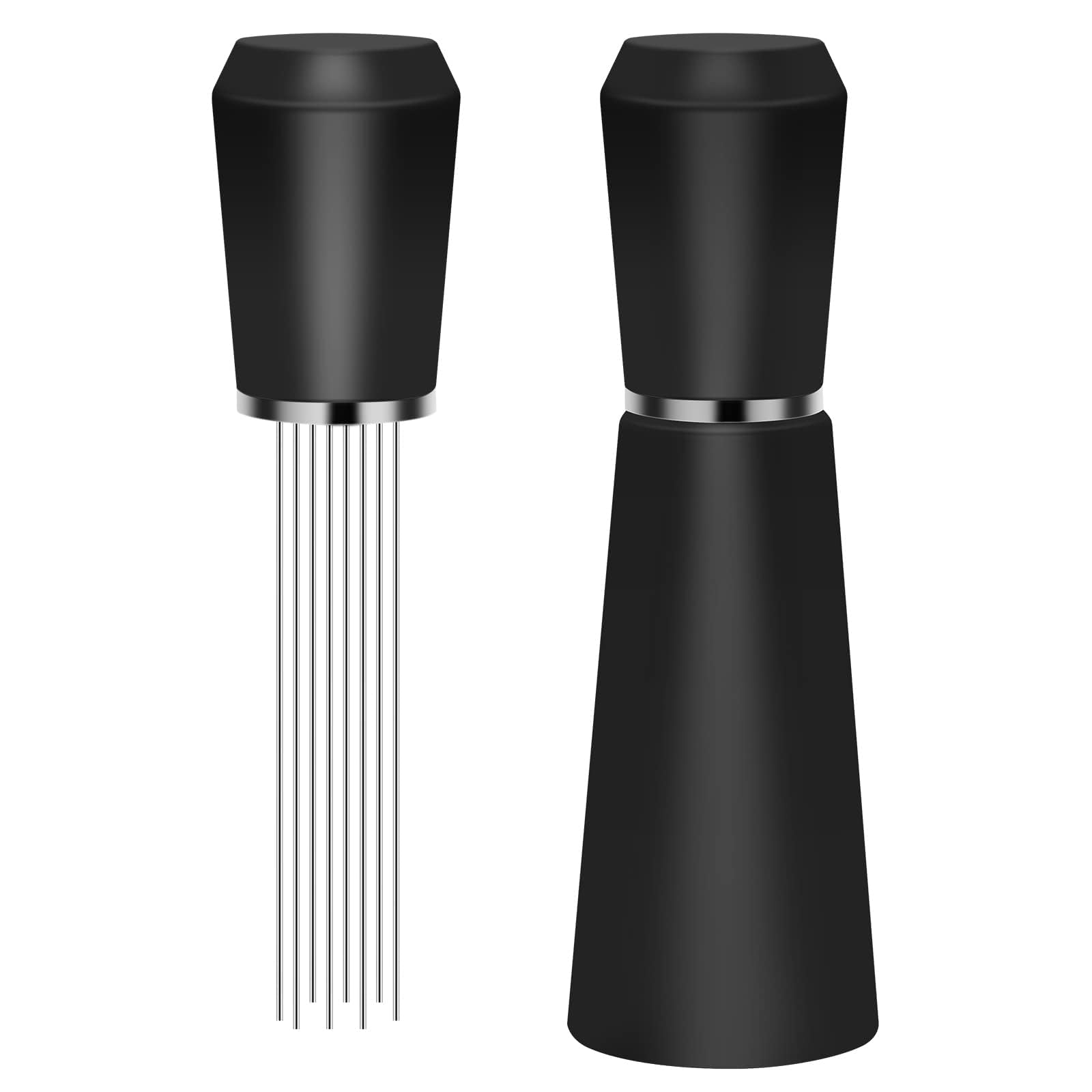 Jeymei WDT Espresso Tool Metal Black Espresso Coffee Stirrer Heavy Duty 8Pin WDT Espresso Distribution Tool for Barista 304 Stainless Steel Large Coffee Tool Ground Needle Whisk Distributor with Stand