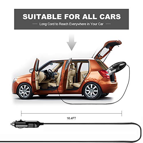 Car Vacuum Cleaner, MOICO High Power Portable Vacuum Cleaner for Car Small Handheld Vacuum Car Cleaning Corded 5000PA Wet and Dry Use with LED Light Low Noise 16.4FT(5M) DC 12V Carry Bag for All Car