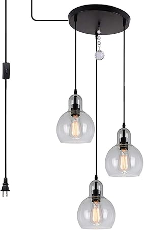 Hmvpl Plug In Glass Pendant Light Fixture Remote Control 3 Lights