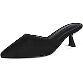 Fericzot Women Mesh Kitten Heel Mules-Slip on Backless Slides Pointed Closed Toe Low Stiletto Heels Wedding Party Daily Dress Shoes