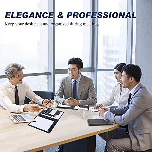 Leather Portfolio Folder Padfolio for Business School Office Conference Presentation Interview, Leather Resume Padfolio Folder Organizer for Men Women with Notepad and Pen