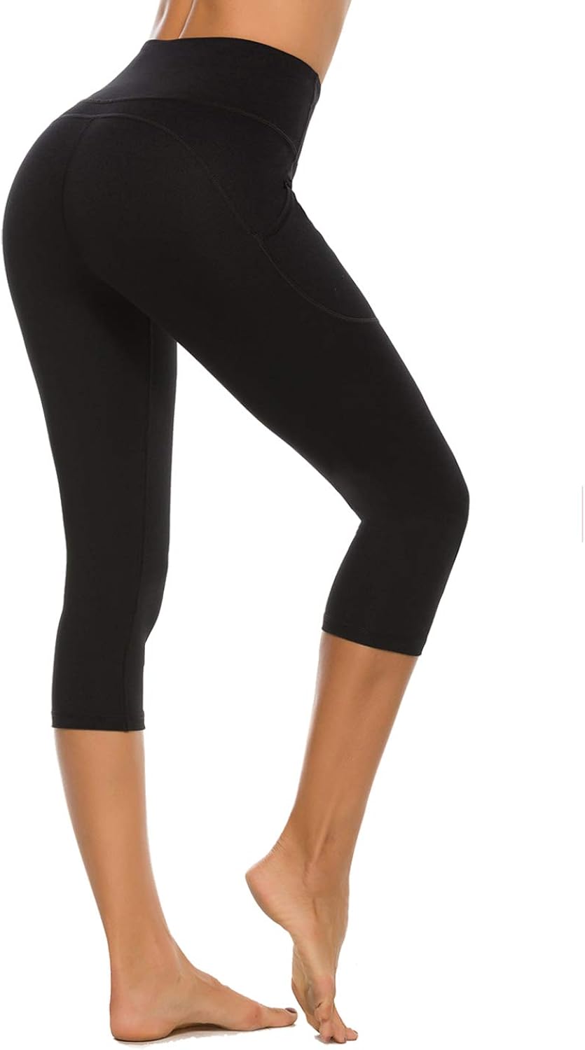 STELLE Women's Capri Yoga Pants with Pockets Essential High Waisted Legging for Workout: Clothing