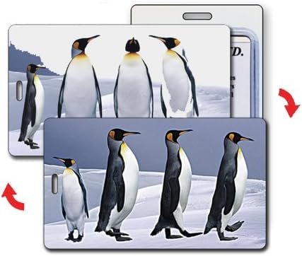Lenticular Luggage Tag Plastic Loop Flips penguins standing to marching