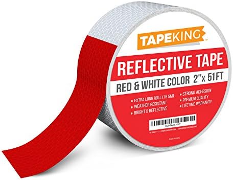 Tape King Reflective Tape, Red and Silver/White Safety, 2 Inch x 51 Feet Extra Long Single Roll - Ideal for Campers, Trucks, Trailers, RV's, Boats, Biking, Helmets, Night Visibility