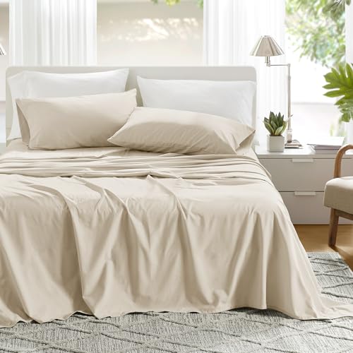Comfort Spaces 100% Cotton Sheets Full, Breathable & Ultra Soft Cotton Sheets, Naturally Cool Cotton Bed Sheets with 14 Elastic Pocket Fits up to 16 Mattress, All Seasons Sheet Set, Cream 4 Piece