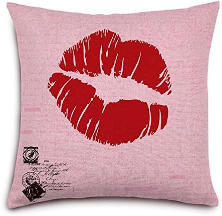 Decorative Pillowcases Cartoon Standard Size 18x18 Embroidered Throw Pillow Covers Set Linen Square Cushion Cover Cotton for Sofa,Bed,Chair,Auto Seat,Office Seat,Sexy Red Lips,Moustache (B)