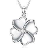 LWXIE Diamond Four Leaf Clover Necklace 925 Sterling Silver Four Leaf Clover Pendant Necklace Lucky Simple Dainty Jewelry Gifts for Women