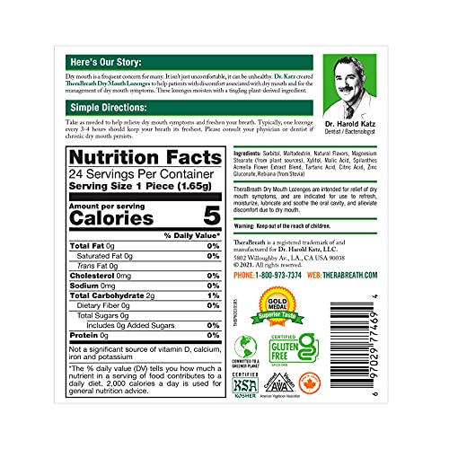 THERABREATH DRY MOUTH LOZENGES WITH ZINC, TART BERRY FLAVOR, 24 LOZENGES