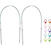 HARFINGTON 2pcs Knitting Needles Size US 9(5.5mm) Circular Needle 16 Inch(40cm) Round Metal Stainless Steel Needle with Markers for Handmade Projects DIY Knitting