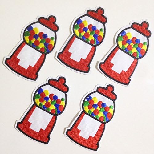 10pcs Red Gumball Machine Iron On Sew On Cloth Embroidered Patches Appliques Machine Embroidery Needlecraft Sewing Projects