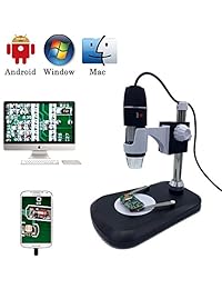 Jiusion 40 1000X   Cámara de Microscopio digital USB con amplificador portátil (8 unidades, LED, con adaptador, soporte profesional, compatible con Mac Window XP 7 8 10 OTG Android)
