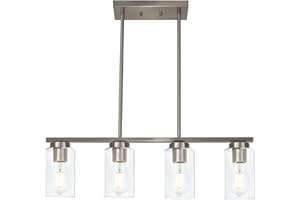TODOLUZ Modern Kitchen Island Light with Clear Glass Shades, 4-Lights Hanging Lighting Fixtures in Brushed Nickel for Dining Room