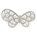 Bridal Wedding Prom Silver Tone Simulated Pearl Diamante 'Asymmetrical Butterfly' Barrette Hair Clip Grip - 65mm Across