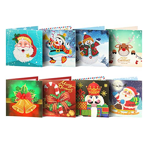 8pcs Christmas Cards 5D DIY Diamond Painting Greeting Card Special-Shaped Birthday Festival Gifts Mosaic Making Art Craft - Thumbnail 7