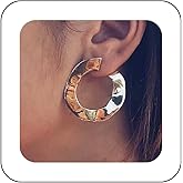 Vacaonio Boho Offset Circle Stud Earrings Hollow Hoop Stud Earrings Gold Circle Hoop Earrings Textured Circle Earrings Exaggerated Geometric Earrings Jewelry for Women