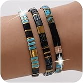 Bohxantium Tila Flat Beaded Bracelets for Women Bohemian Colorful Stretch Square Glass Bead Bracelet Stack Elastic Layering Stackable Handmade Boho Trendy Holiday Jewelry Accessories Friendship Gift