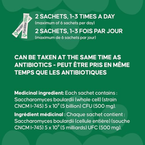 Florastor Extra Strength - Saccharomyces Boulardii CNCM I-745 - Daily All in One Probiotic - Supports Gut Health & Immune System - Antibiotic-associated diarrhea - For Adults - 30 sticks