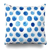 Ahawoso Throw Pillow Covers Cases Round Pattern Watercolor Blue Polka Dots Paint Color Shade Water Abstract Dot Home Decor Cushion Square Size 18" x 18" Zippered Pillowcases