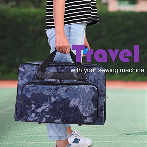 Anfan Floral Sewing Machine Carrying Case Tote Bag Padded Storage Cover Carry Case with Pockets and Handles (Navy Blue) - Thumbnail 6
