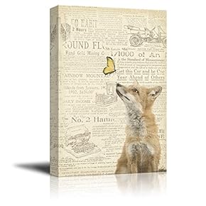 Creative Animal Figure on Vintage Paper Fox a Butterfly