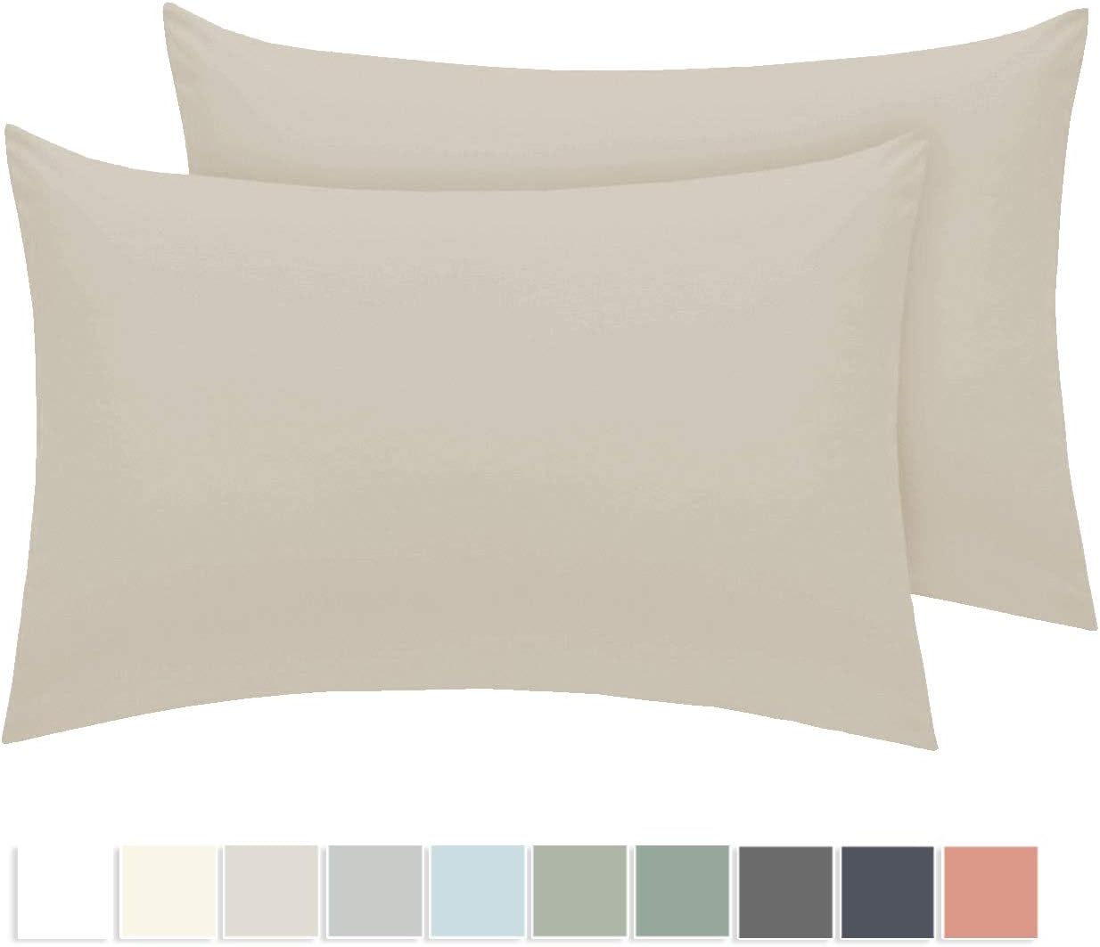 Pizuna 400 Thread Count Cotton Beige Pillow Cases Standard 2 Pack