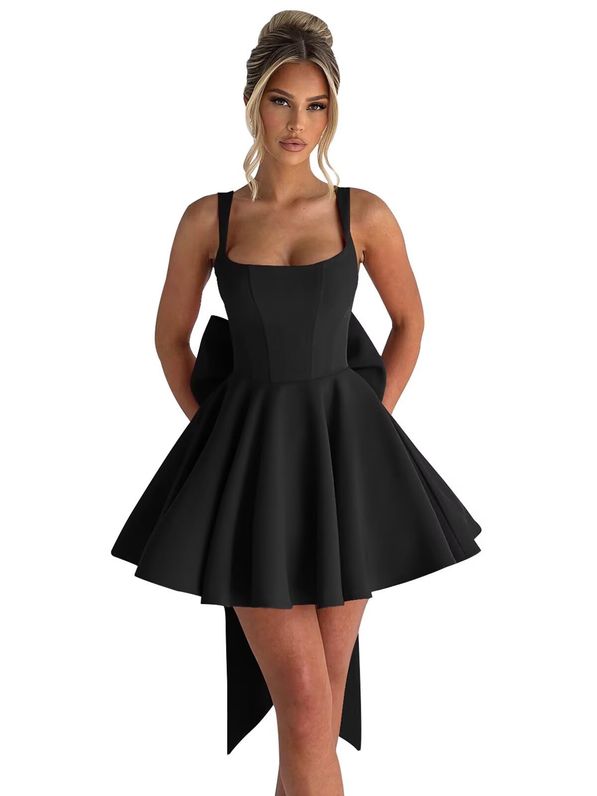 ouhati Corset Stretchy Satin Homecoming Dress Short