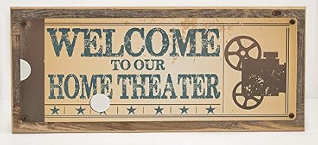 Omsc Welcome To Our Home Theatre Metal Sign On Rustic Barn Wood