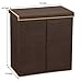 Household Essentials Double Laundry Hamper with Lid, Two Compartments for Easy Sorting with Removable Liner, Collapsible, Brown Linen 5614