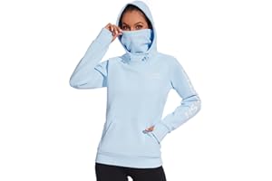 BASSDASH Women’s Fleece Fishing Hoodie with Neck Gaiter Water Resistant Performance Hiking Sweatshirt Pullover