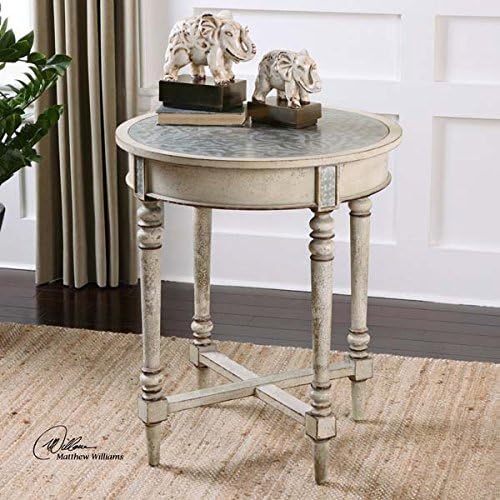 French Country Aluminum & Wood Side Accent Table