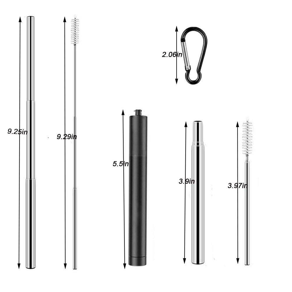 Topgogo Reusable Straws Collapsible,304 Stainless Steel Telescopic Drinking Straw Food-Grade design,Portable Set Hard Case with Cleaning Brush keychain for Travel,Outdoor,Party