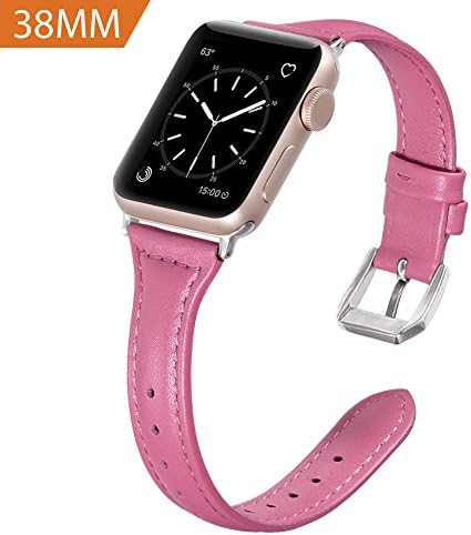 Karei Leather Bands for Apple Watch Band 38mm, Retro Top Grain Genuine Leather Replacement Strap with Stainless Steel Clasp for iWatch Series 3,Series 2,Series 1,Sport, Edition Fuchsia