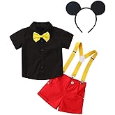 Lito Angels Mouse Costume Suspender Suit Fancy Dress Up Set with Mouse Ears Headband for Baby Toddler Boys Size 6 Months - 7