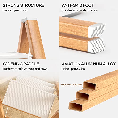 GameGem 3 Step Ladder, Aluminum Folding Step Stool With Anti Slip Sturdy And Wide Pedal Lightweight Portable Stepladder For Home And Kitchen Use