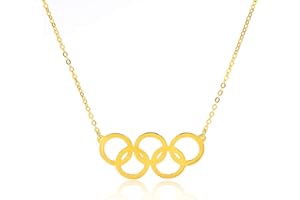 CEDESAO Olympics Ring Necklace, 2016 Rio Olympics Games Jewelry, 5 Ring Pendant, 925 Sterling Silver Necklace for Souvenir (Gold Plated)