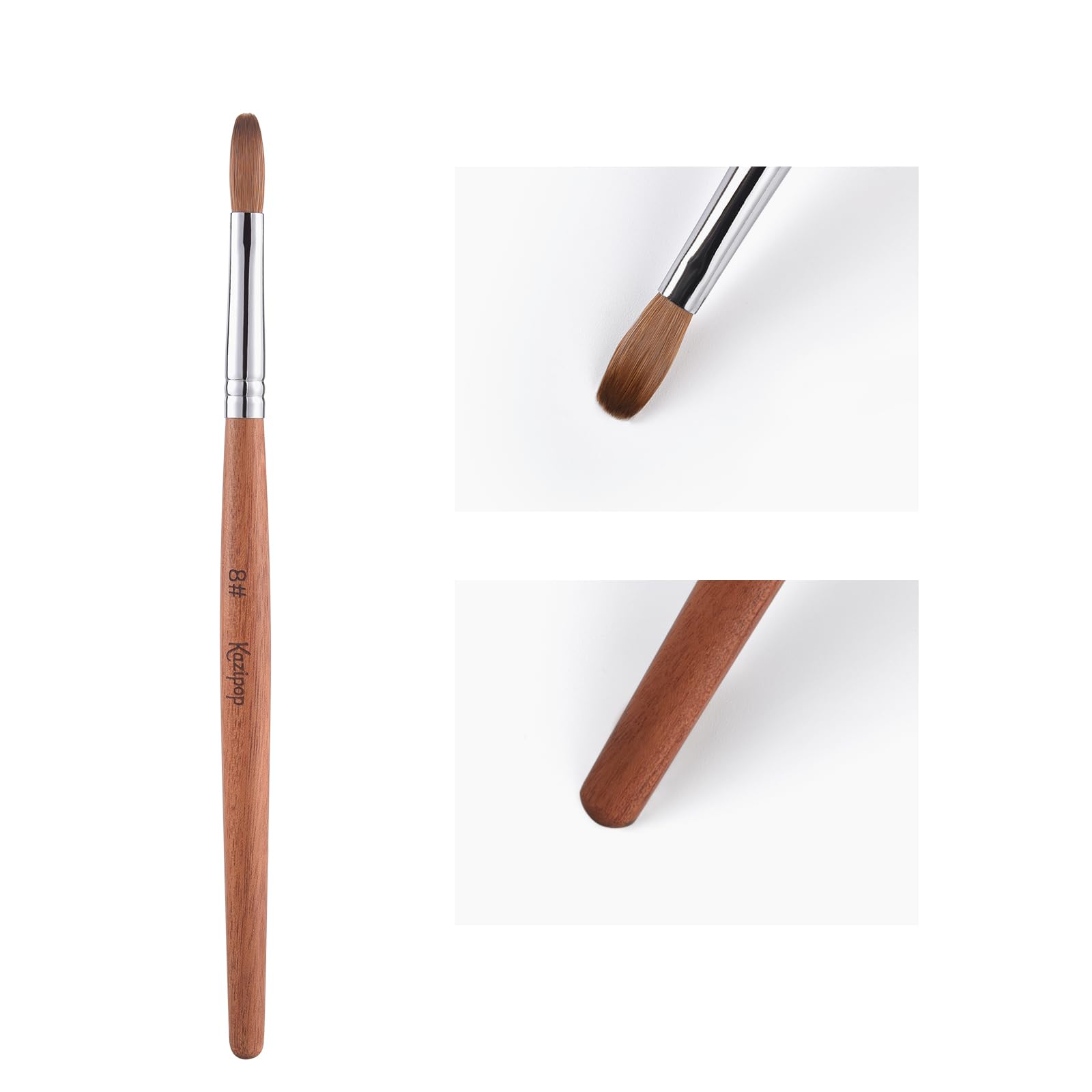 KAZIPOP Kolinsky Sable Nail Brush Acrylic Brush for Acrylic Powder Nail Art Pen with Red Wooden Handle Manicure Design 8#