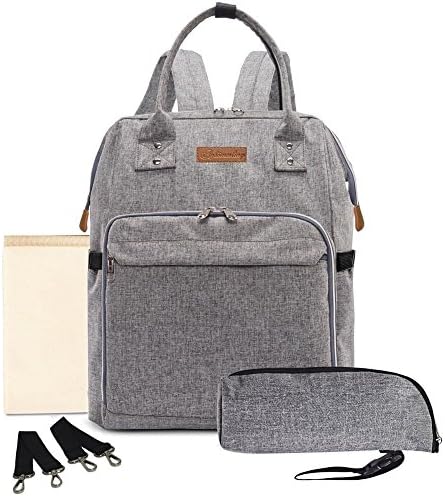 Diaper Bag, Multi-Function Diaper Bag Backpack, Waterproof Baby Care Nappy Bags, Large Capacity &amp; Stylish &amp; Durable Backpack with Baby Changing Pad, Insulated Bottle Bag, Stroller Clips (Grey)
