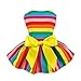 Fitwarm Rainbow Striped Dog Dress, Summer Dog Clothes for Small Dogs Girl, Pet Cat Outfit, 100% Breathable Cotton, Red Yellow Blue, XS