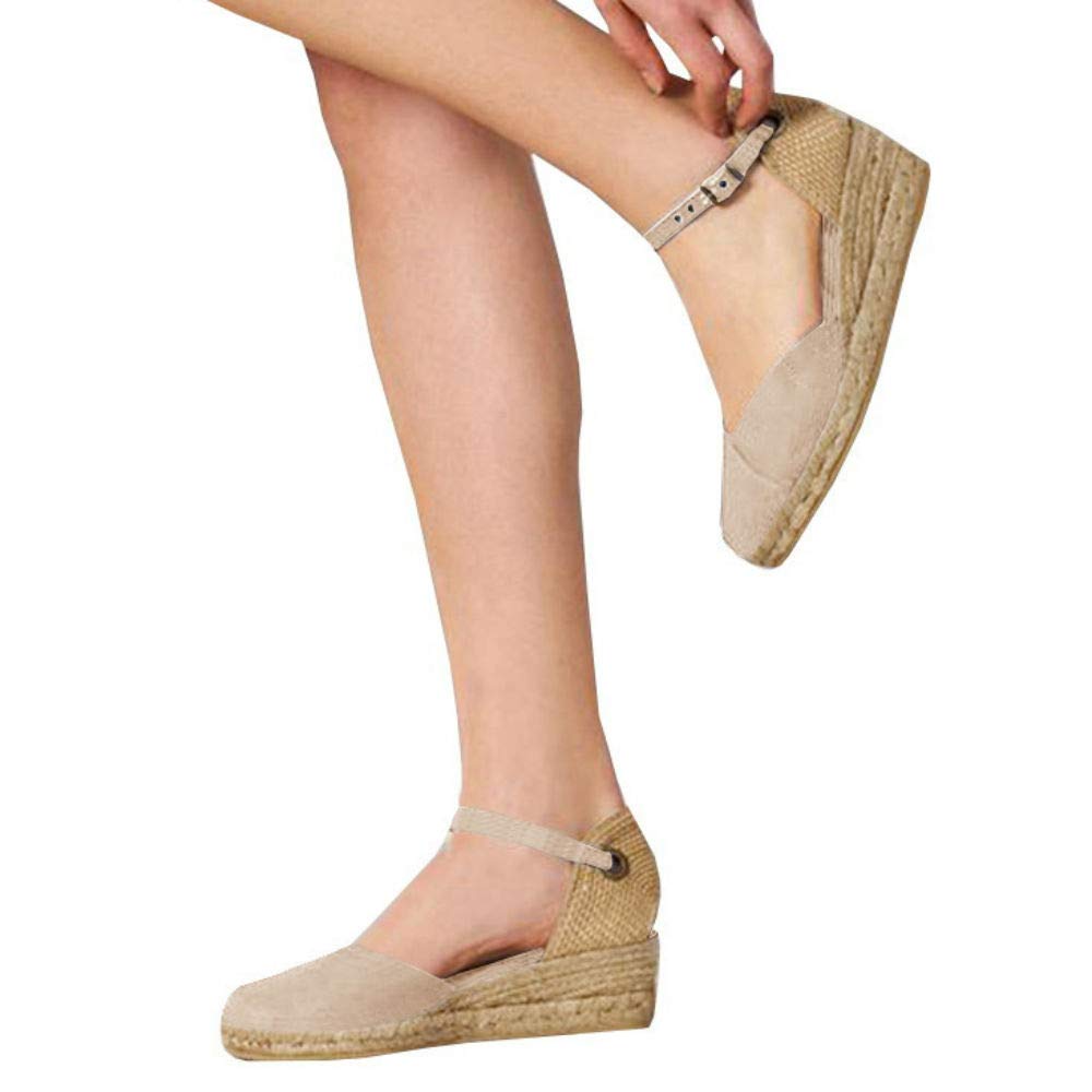 Women’s Wedge Espadrilles Ankle Buckle Canvas Wrap Slingback Braided Summer Platform Sandals - Image 3
