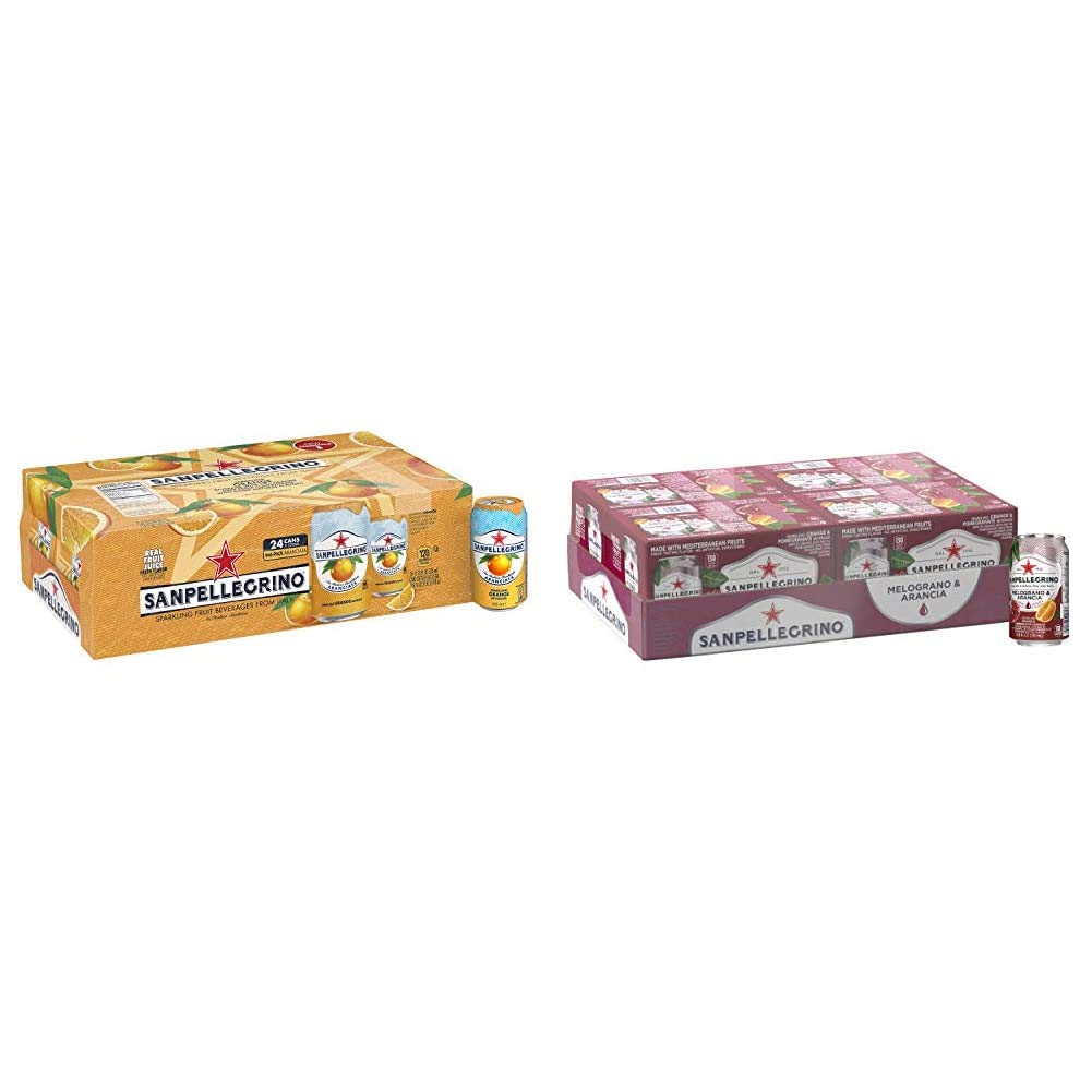 Sanpellegrino Italian Sparkling Drink, Orange, 11.15 Fluid Ounce, Cans (Pack of 24) & Sanpellegrino Pomegranate and Orange Italian Sparkling Drinks, 11.15 fl oz. Cans (24 Count)