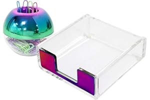 MULTIBEY Acrylic Sticky Note Pad Holder Memo Holder for Desk 100Pcs 1.1" 28 mm Colorful Paper Clips in Magnetic Dispenser Desk Organizer Stationery Set School Home Office Supplies for Women, Rainbow